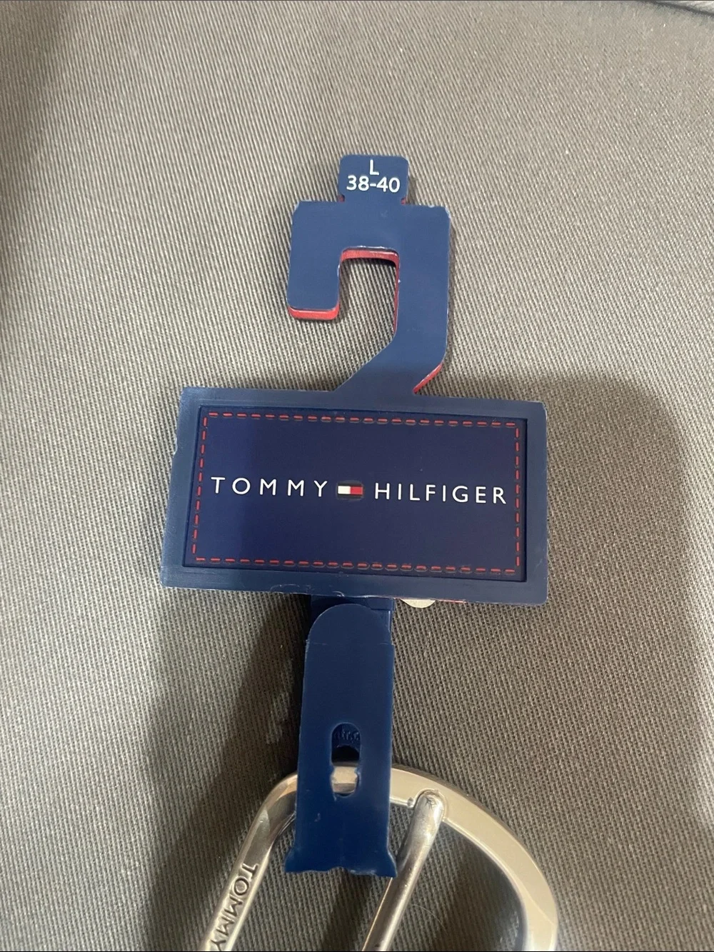 Tommy Hilfiger Navy Webbing Belt with Brown Leather Trim
